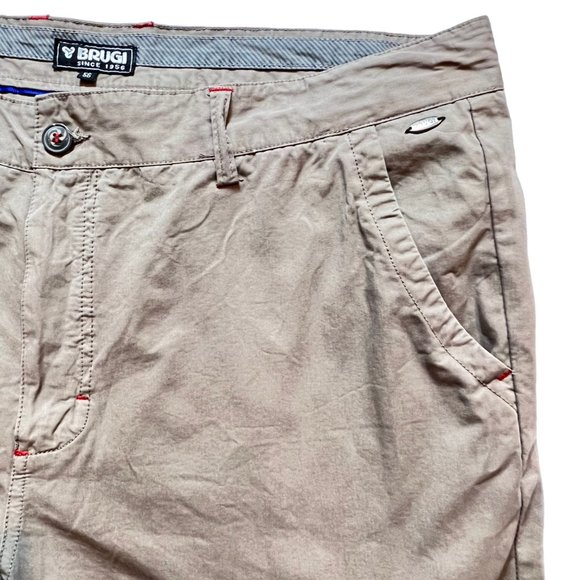 Brugi Short Mens XL Khaki Beige Casual Chino Flat Front Mid Thigh Length - Picture 6 of 12
